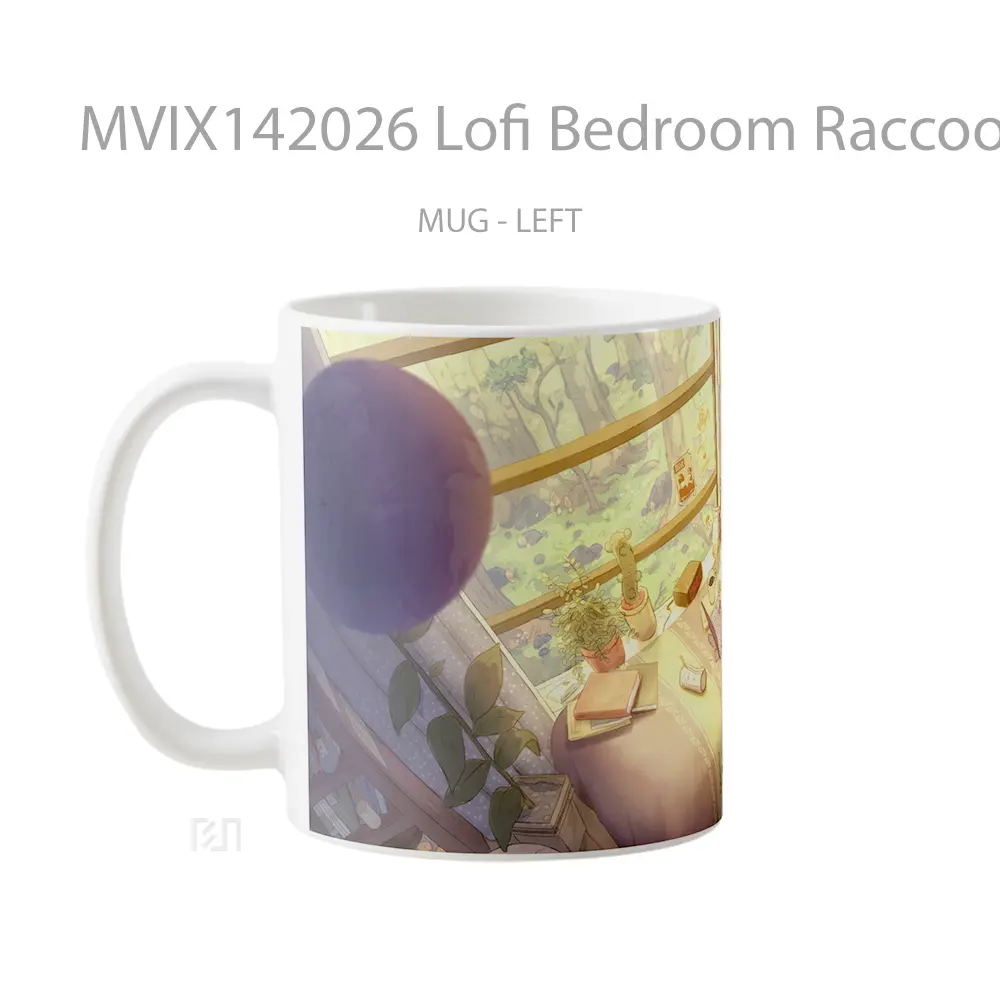 Mug Lofi Bedroom Raccoon Digital Art Gelas Keramik Unik - All-side / Desain