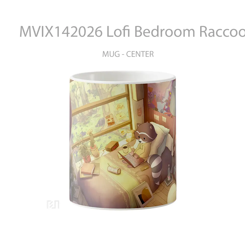Mug Lofi Bedroom Raccoon Digital Art Gelas Keramik Unik