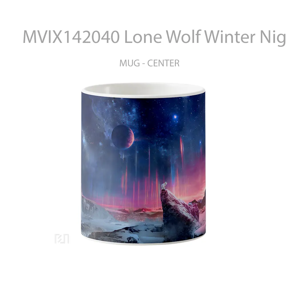 Mug Lone Wolf Winter Night Sky Moon Animal Digital Art Gelas Hewan Lucu
