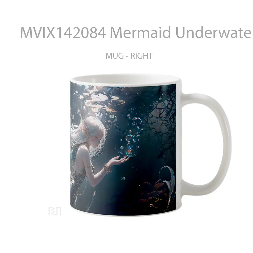 Mug Mermaid Underwater Fantasy Digital Art Gelas Keramik Unik - All-side / Desain