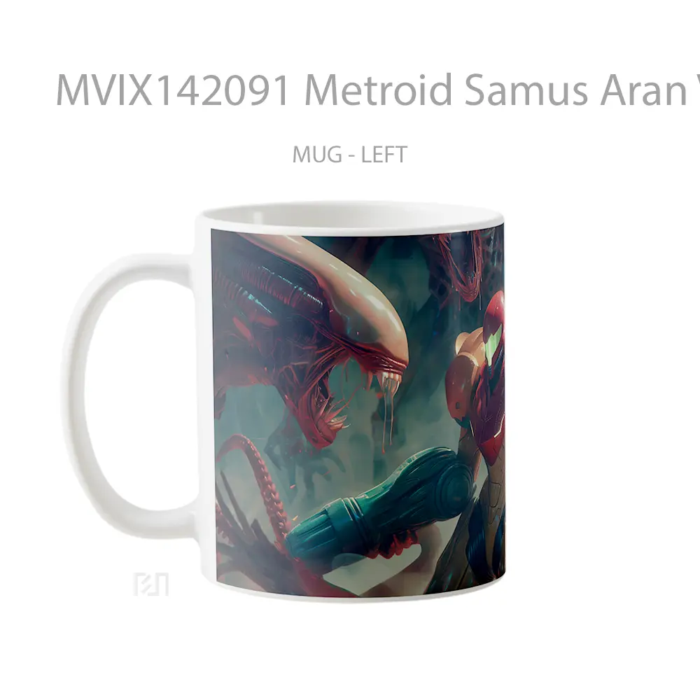 Mug Metroid Samus Aran Vs Alien Gelas Keramik Unik - All-side / Desain