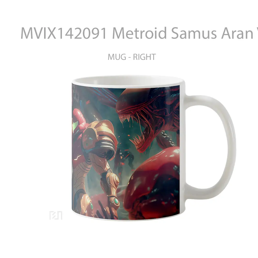 Mug Metroid Samus Aran Vs Alien Gelas Keramik Unik - All-side / Desain