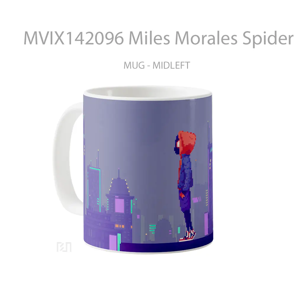 Mug Miles Morales Spider Man Pixel Art Gelas Keramik Unik - All-side / Desain