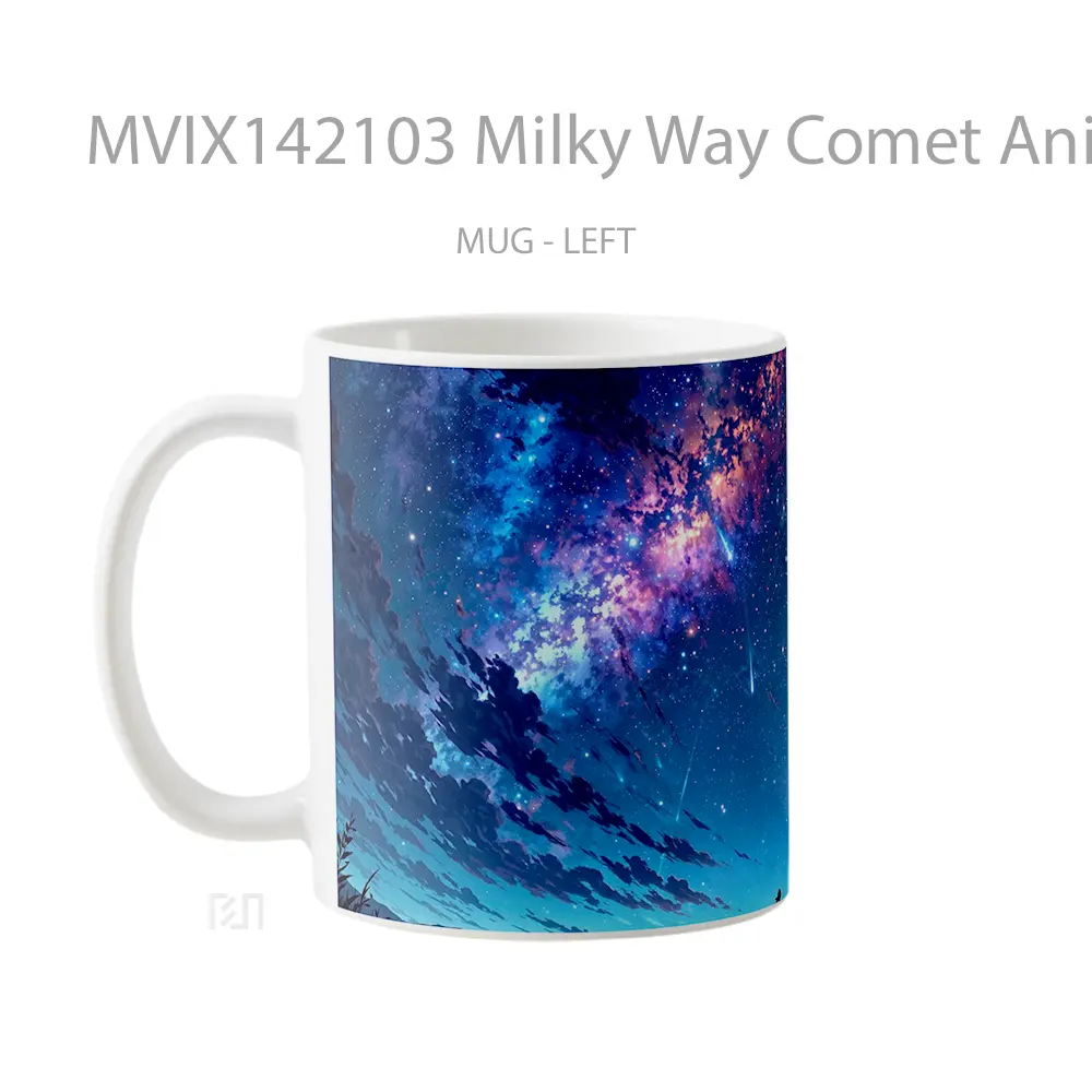 Mug Milky Way Comet Anime Girl Alone Stars Night Sky Sunrise Scenery Cangkir Anime - All-side / Desain