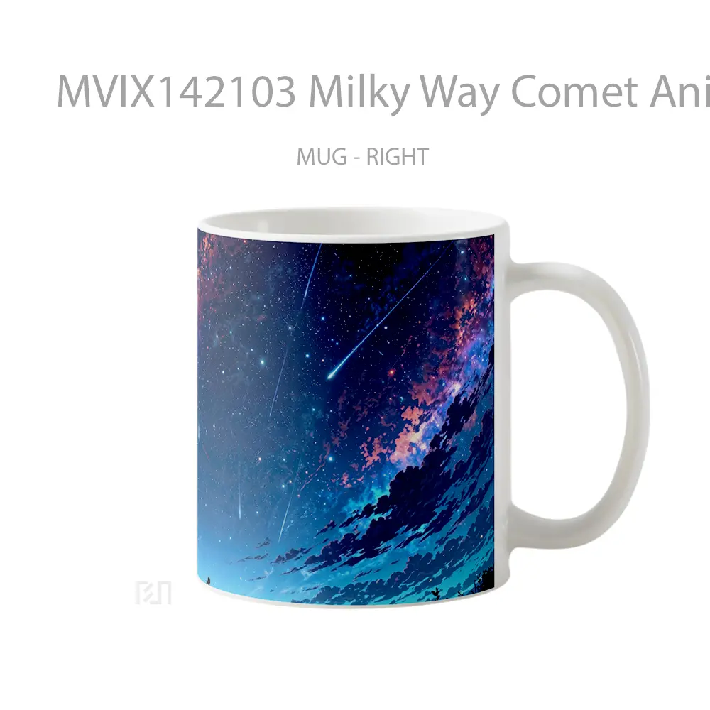 Mug Milky Way Comet Anime Girl Alone Stars Night Sky Sunrise Scenery Cangkir Anime - All-side / Desain