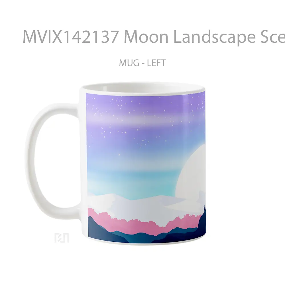 Mug Moon Landscape Scenery Minimalist Digital Art Gelas Keramik Unik - All-side / Desain