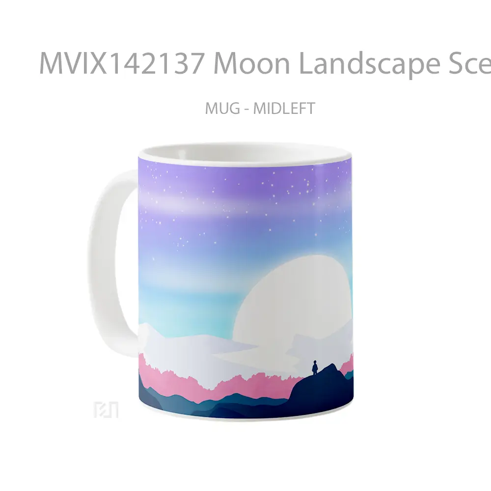 Mug Moon Landscape Scenery Minimalist Digital Art Gelas Keramik Unik - All-side / Desain