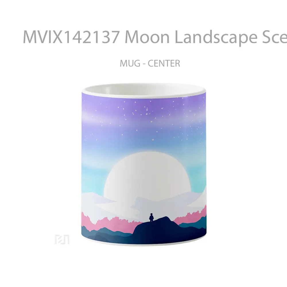 Mug Moon Landscape Scenery Minimalist Digital Art Gelas Keramik Unik
