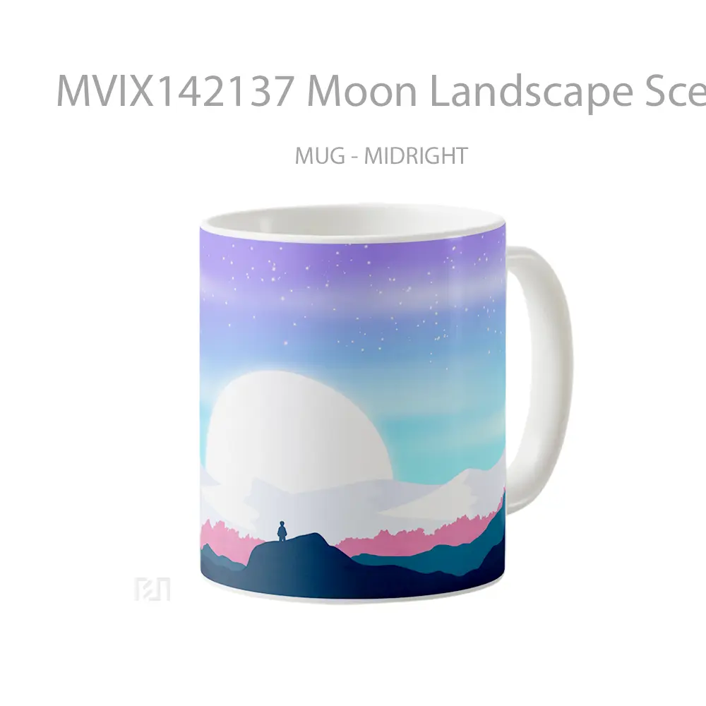 Mug Moon Landscape Scenery Minimalist Digital Art Gelas Keramik Unik - All-side / Desain