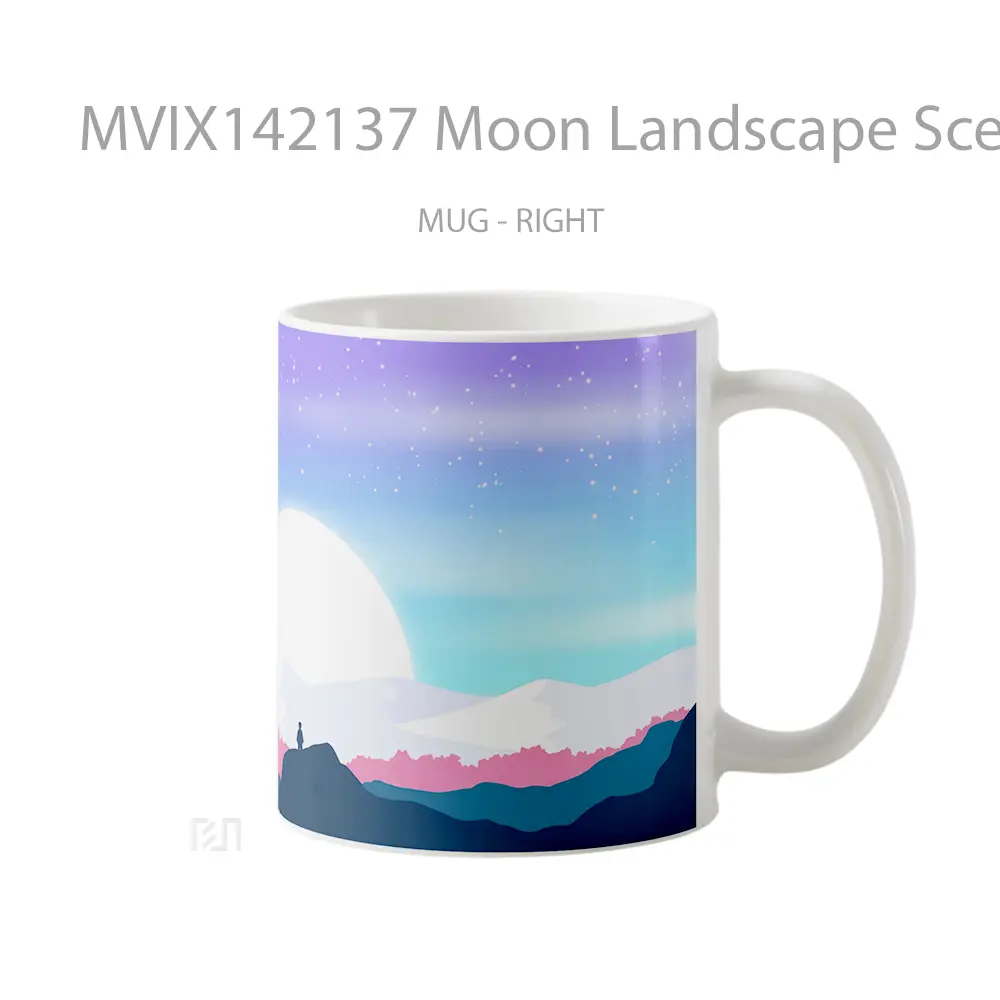 Mug Moon Landscape Scenery Minimalist Digital Art Gelas Keramik Unik - All-side / Desain