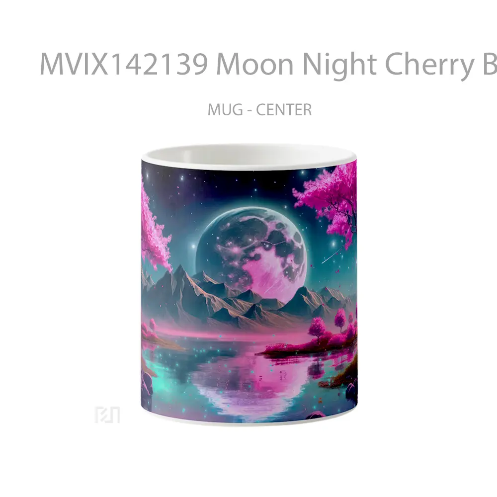 Mug Moon Night Cherry Blossom Scenery Digital Art Gelas Keramik Unik