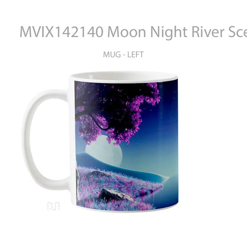 Mug Moon Night River Scenery Digital Art Gelas Keramik Unik - All-side / Desain