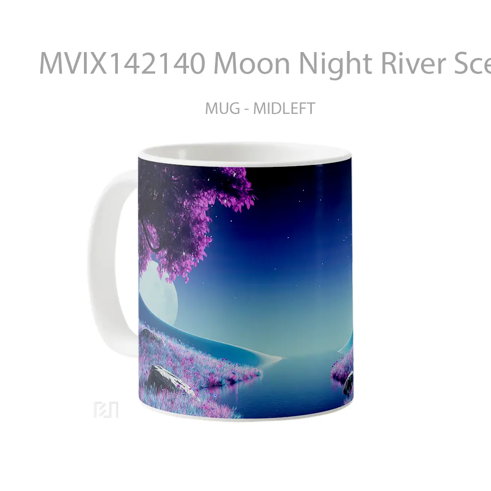 Mug Moon Night River Scenery Digital Art Gelas Keramik Unik - All-side / Desain