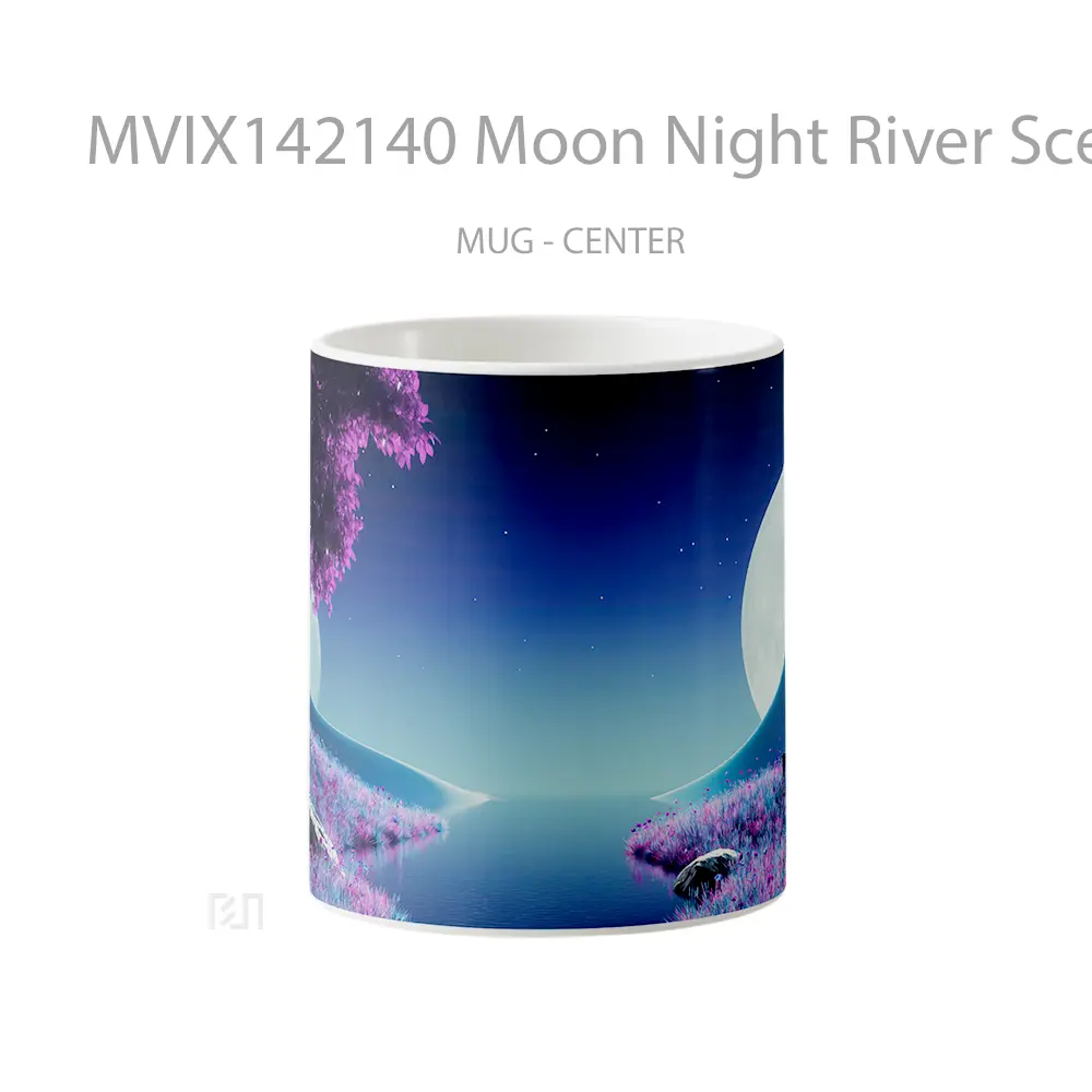 Mug Moon Night River Scenery Digital Art Gelas Keramik Unik