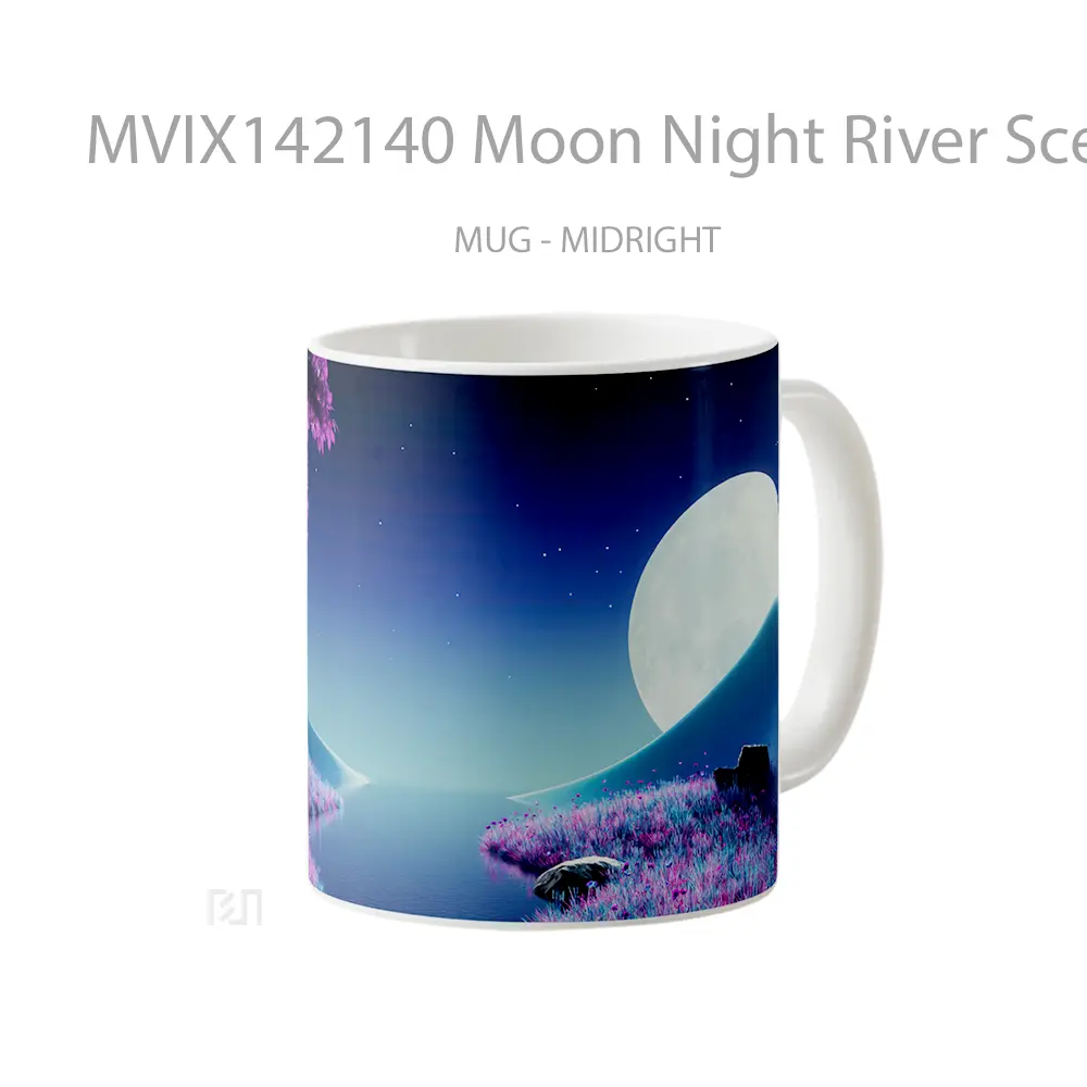 Mug Moon Night River Scenery Digital Art Gelas Keramik Unik - All-side / Desain