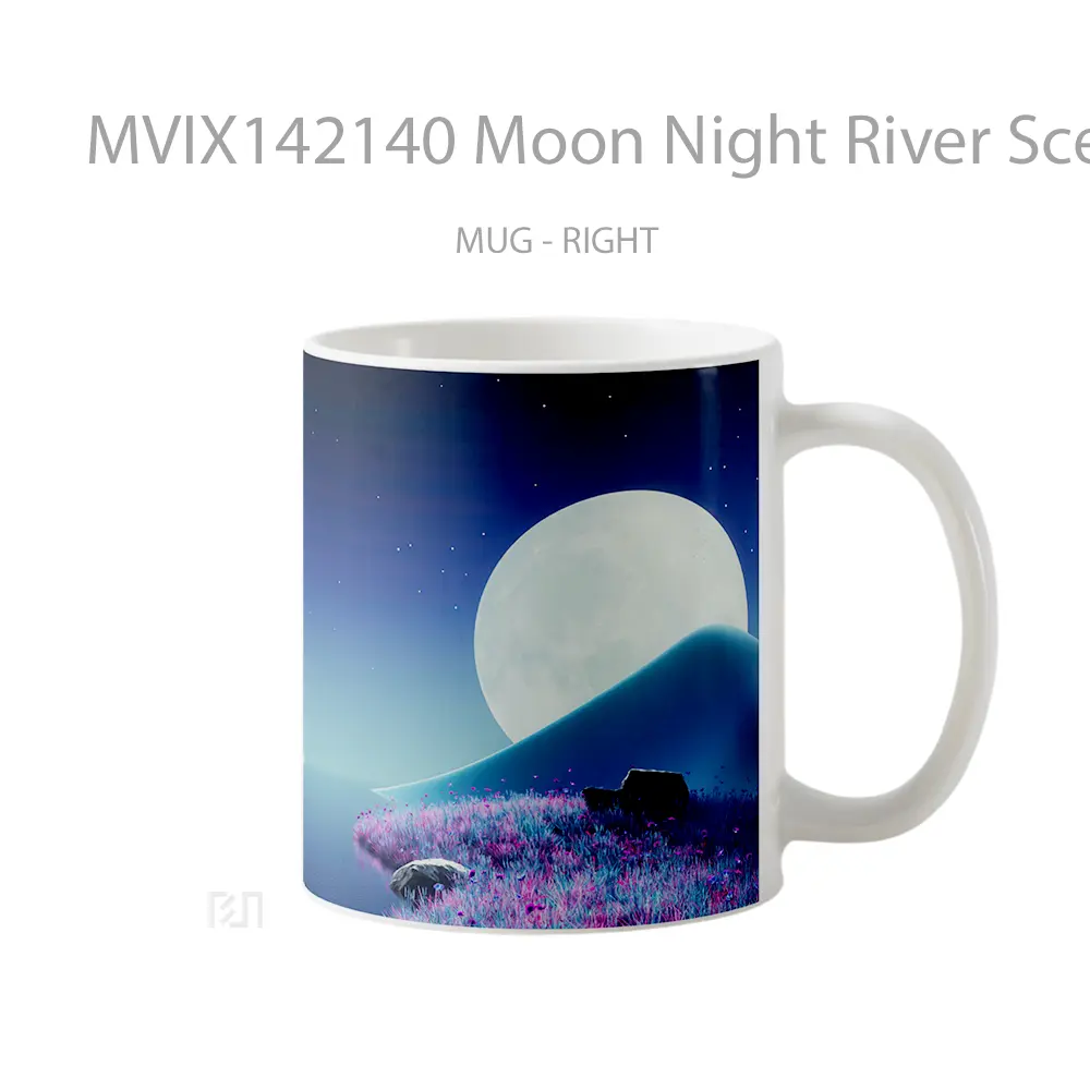 Mug Moon Night River Scenery Digital Art Gelas Keramik Unik - All-side / Desain