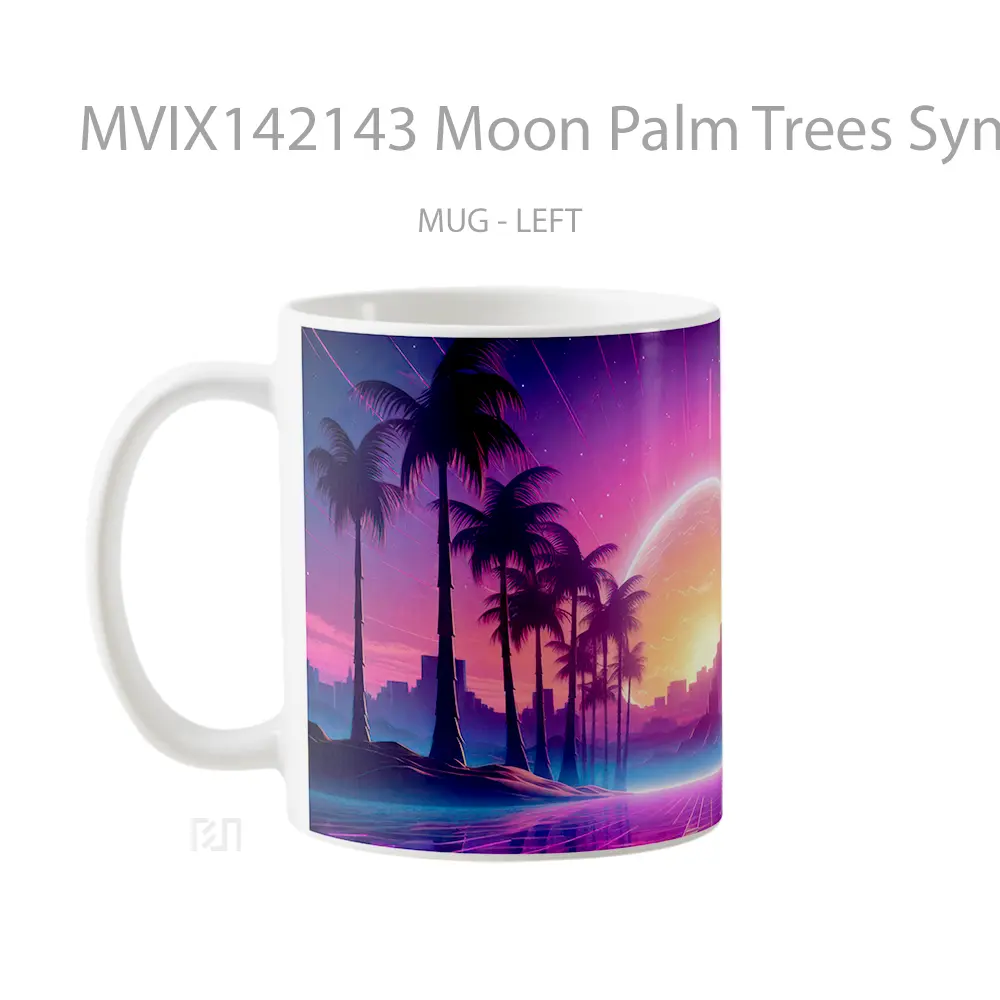 Mug Moon Palm Trees Synthwave Gelas Keramik Unik - All-side / Desain