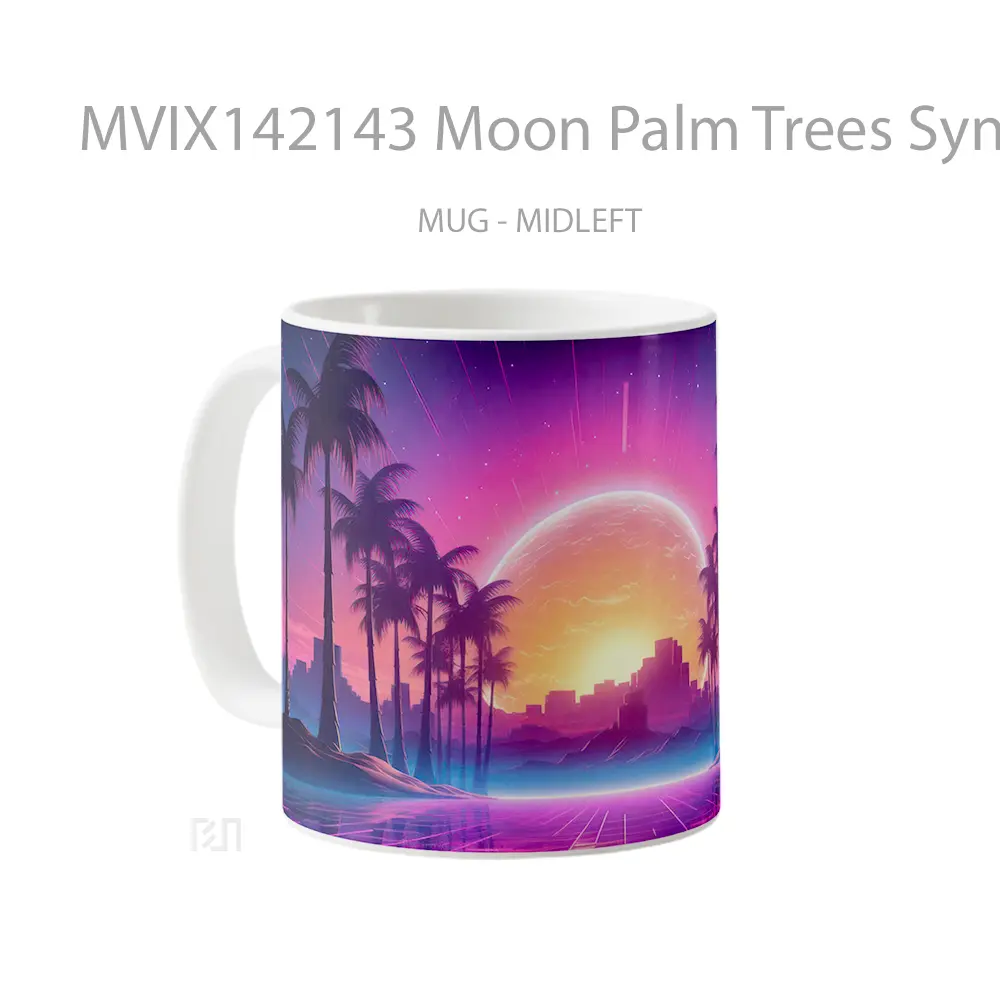 Mug Moon Palm Trees Synthwave Gelas Keramik Unik - All-side / Desain