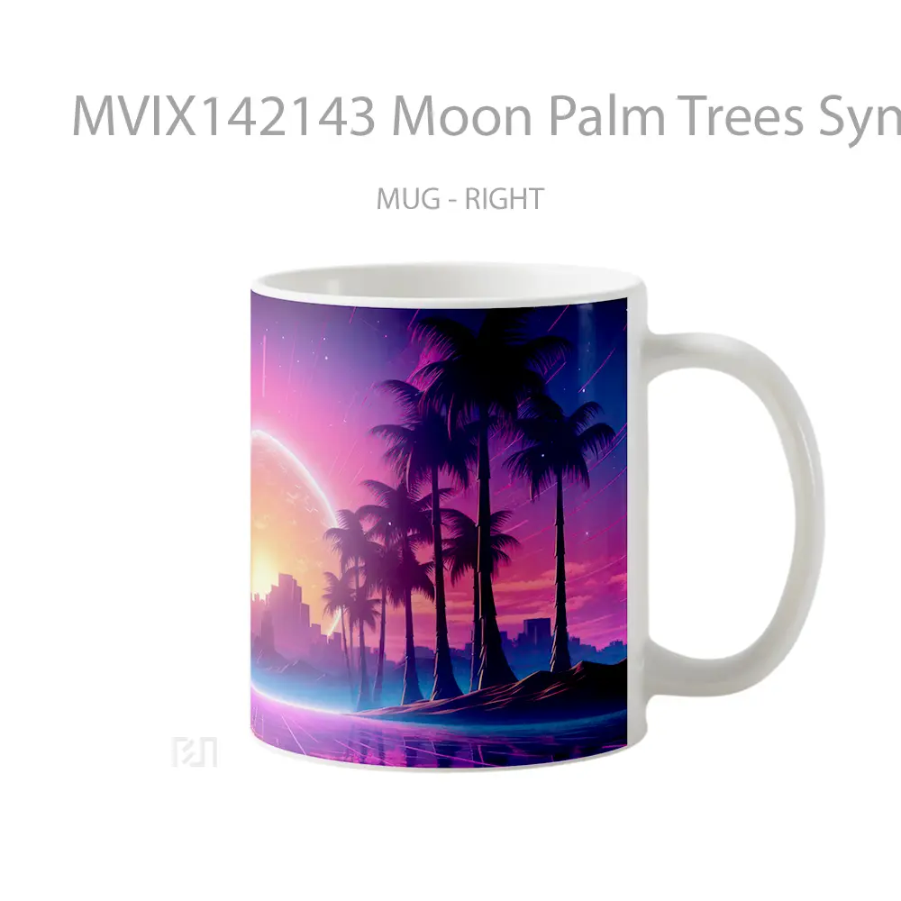 Mug Moon Palm Trees Synthwave Gelas Keramik Unik - All-side / Desain