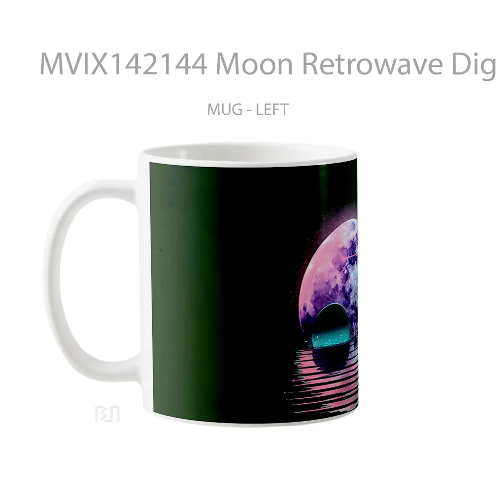 Mug Moon Retrowave Digital Art Gelas Keramik Unik - All-side / Desain