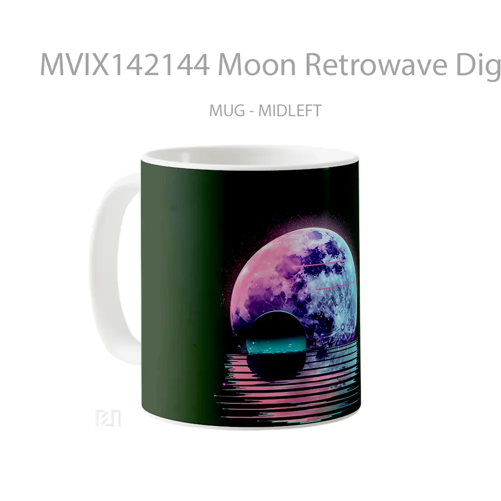 Mug Moon Retrowave Digital Art Gelas Keramik Unik - All-side / Desain