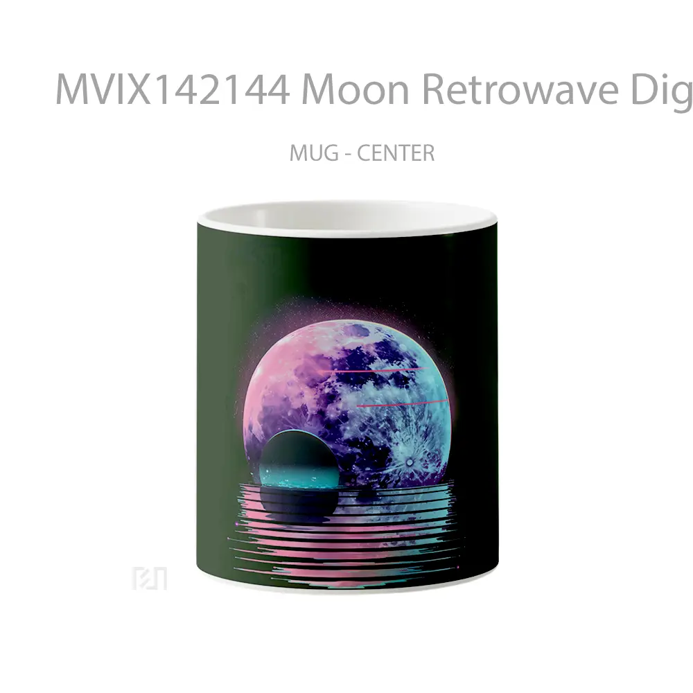 Mug Moon Retrowave Digital Art Gelas Keramik Unik