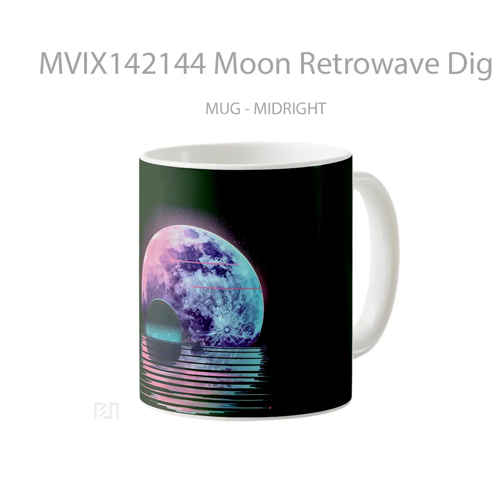 Mug Moon Retrowave Digital Art Gelas Keramik Unik - All-side / Desain