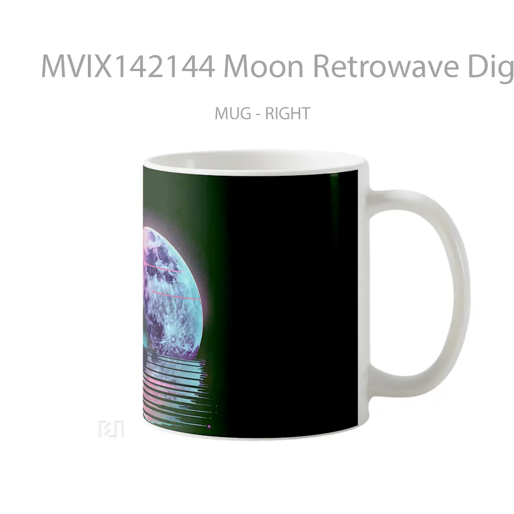 Mug Moon Retrowave Digital Art Gelas Keramik Unik - All-side / Desain