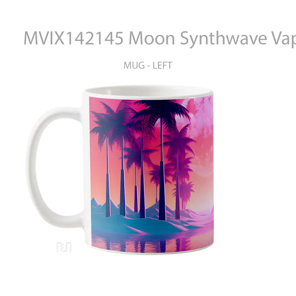 Mug Moon Synthwave Vaporwave Digital Ar Gelas Keramik Unik - All-side / Desain