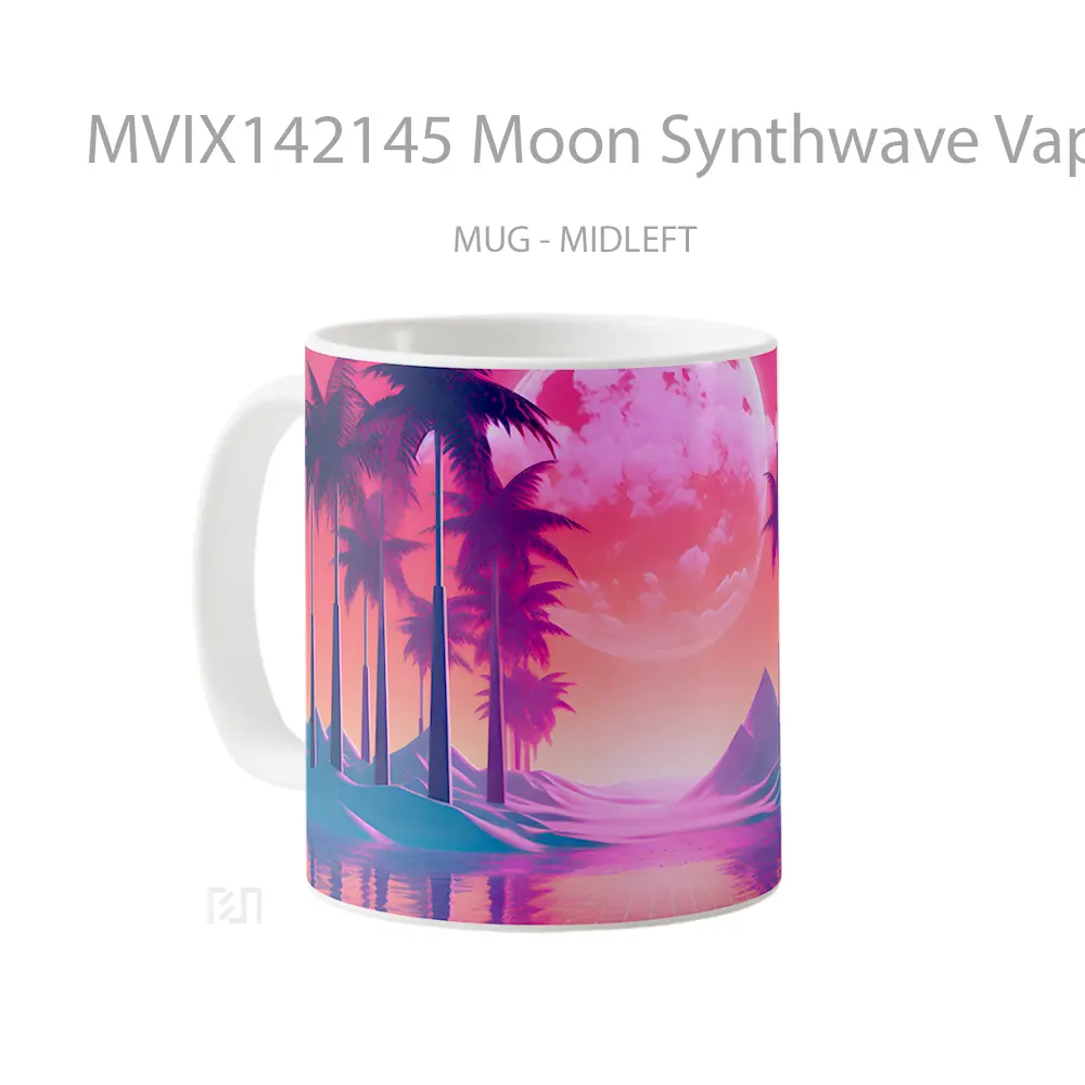 Mug Moon Synthwave Vaporwave Digital Ar Gelas Keramik Unik - All-side / Desain