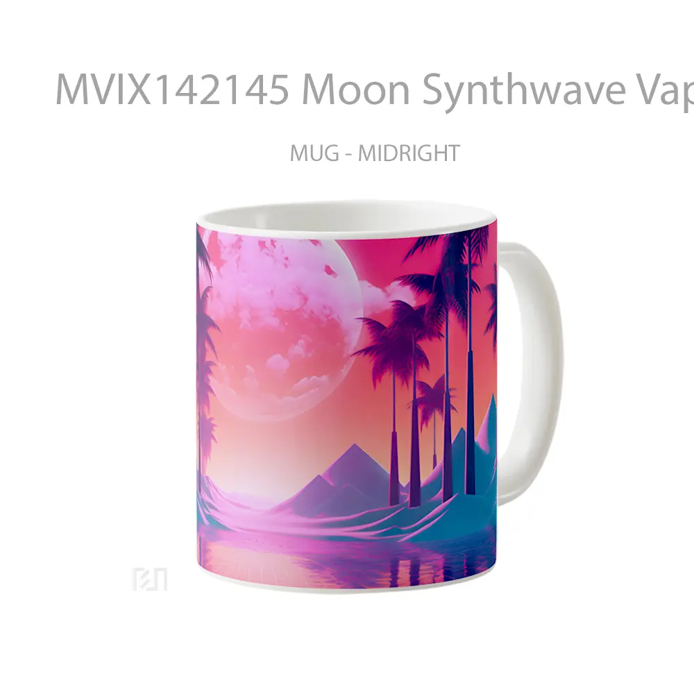 Mug Moon Synthwave Vaporwave Digital Ar Gelas Keramik Unik - All-side / Desain