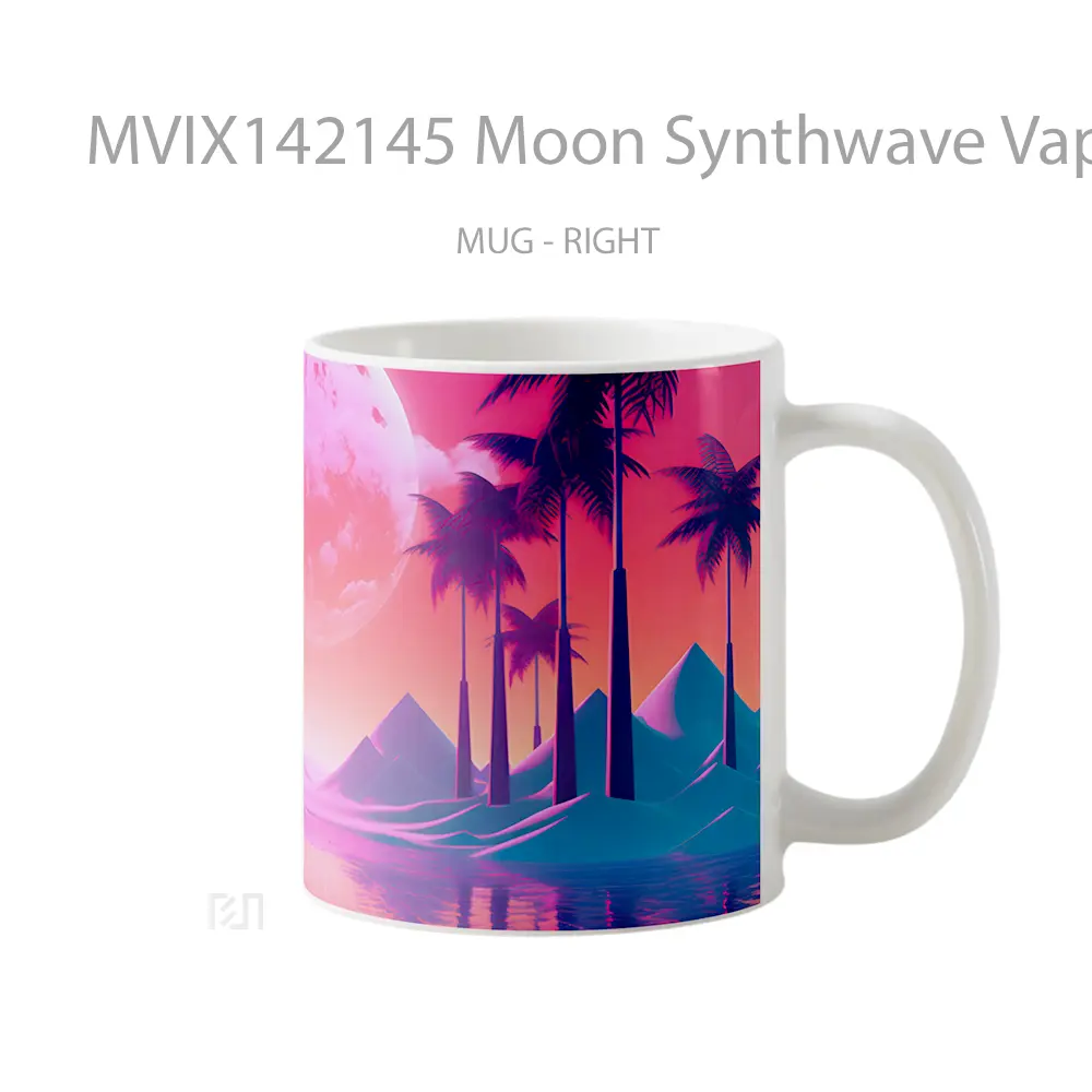 Mug Moon Synthwave Vaporwave Digital Ar Gelas Keramik Unik - All-side / Desain