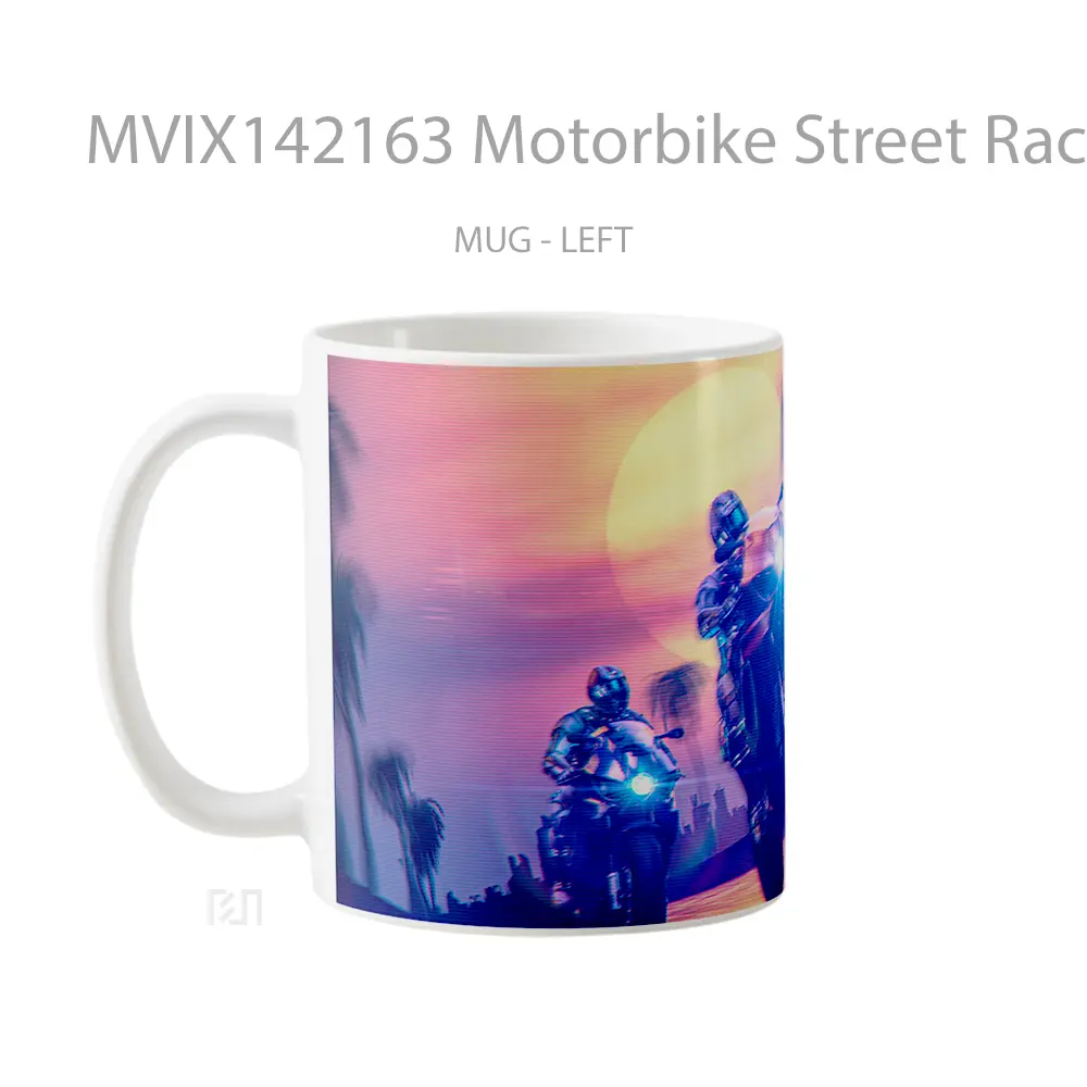 Mug Motorbike Street Race Sunset Digital Art Gelas Pemandangan Alam - All-side / Desain
