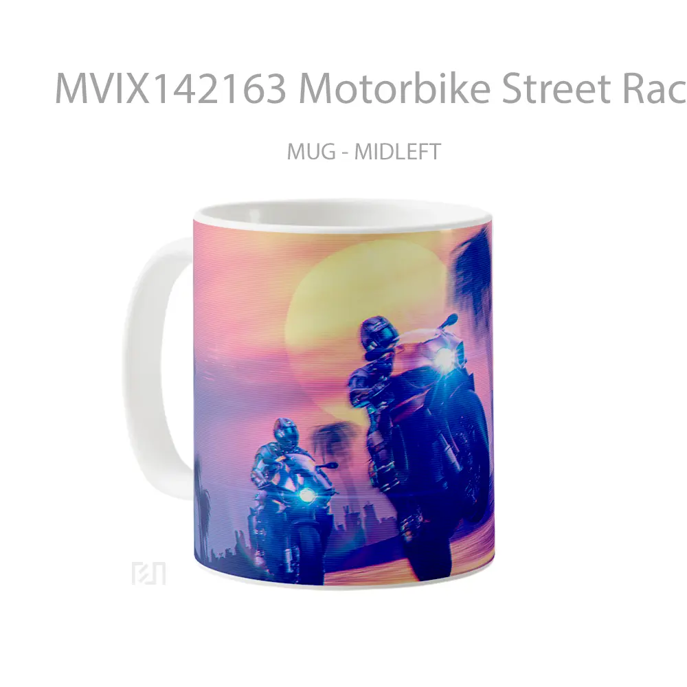 Mug Motorbike Street Race Sunset Digital Art Gelas Pemandangan Alam - All-side / Desain