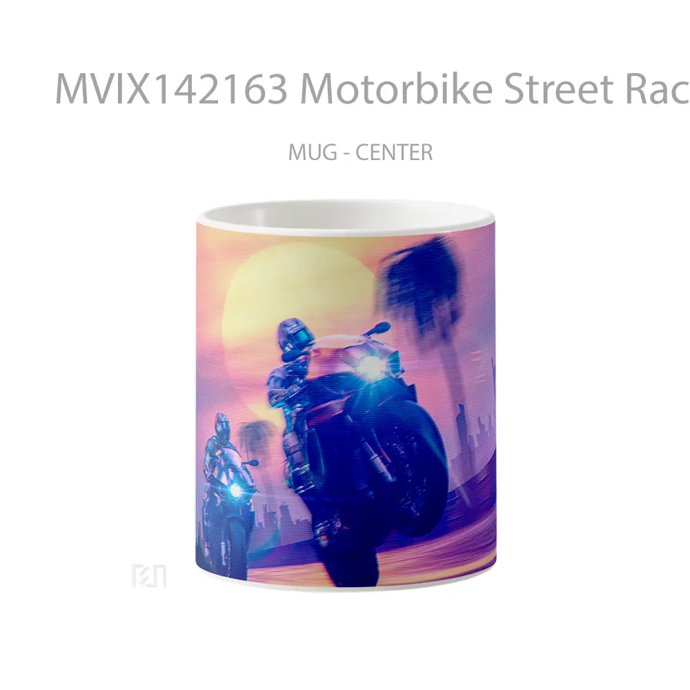 Mug Motorbike Street Race Sunset Digital Art Gelas Pemandangan Alam