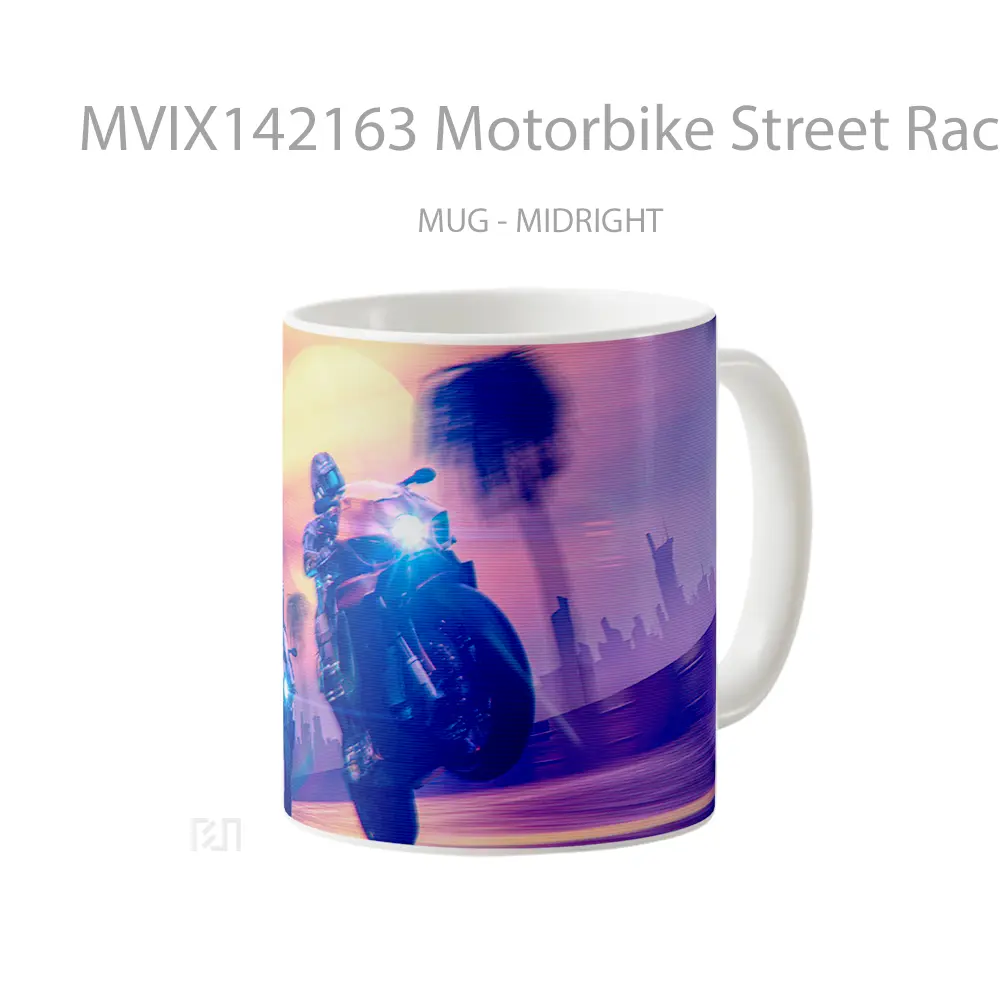 Mug Motorbike Street Race Sunset Digital Art Gelas Pemandangan Alam - All-side / Desain