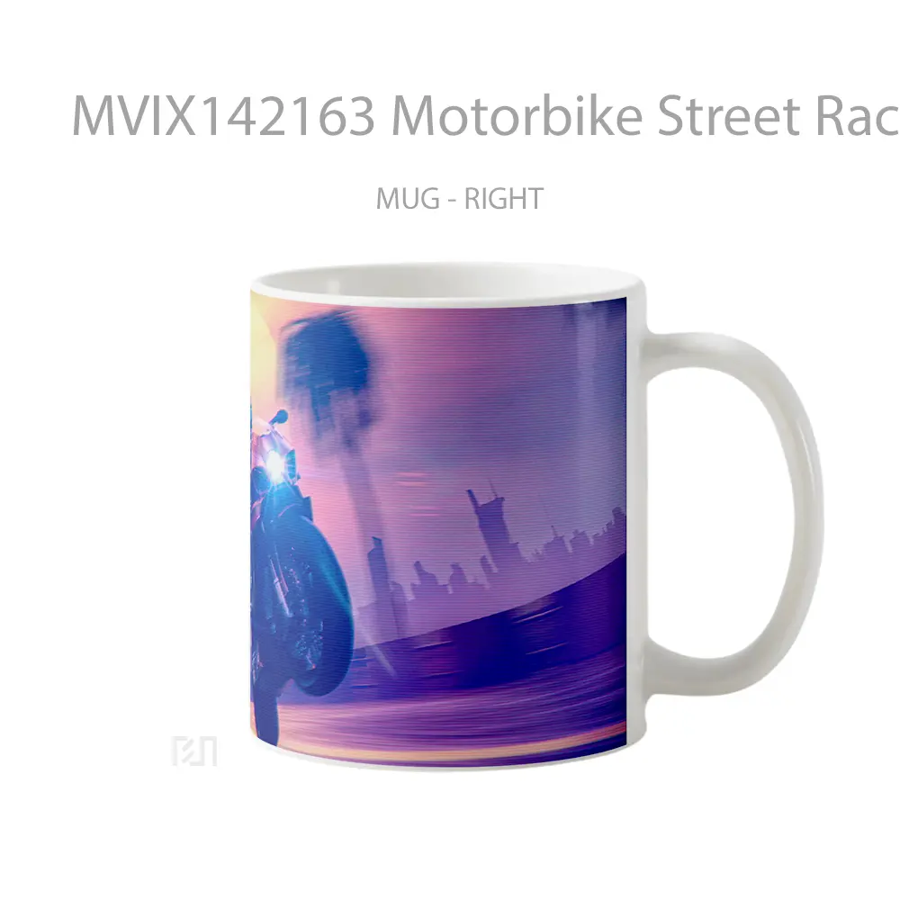 Mug Motorbike Street Race Sunset Digital Art Gelas Pemandangan Alam - All-side / Desain