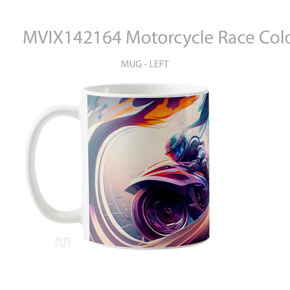 Mug Motorcycle Race Colorful Digital Art Gelas Keramik Unik - All-side / Desain