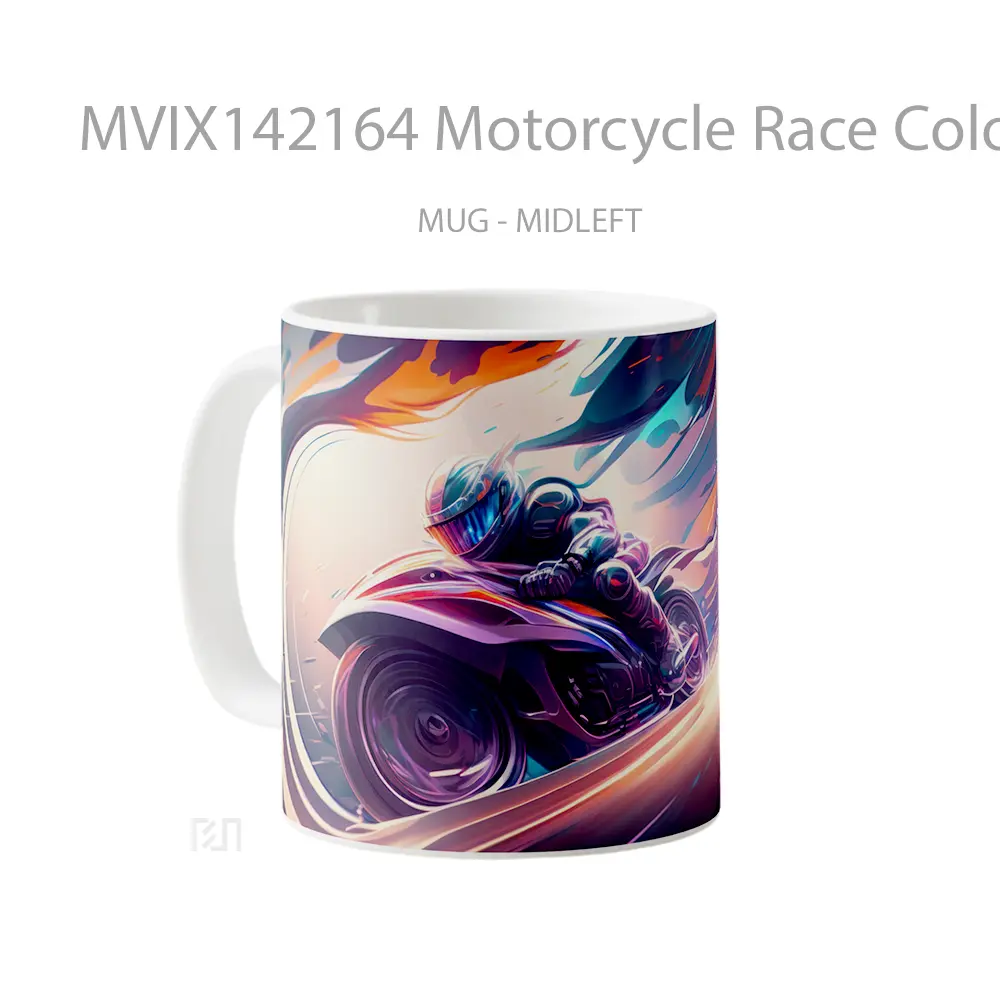 Mug Motorcycle Race Colorful Digital Art Gelas Keramik Unik - All-side / Desain