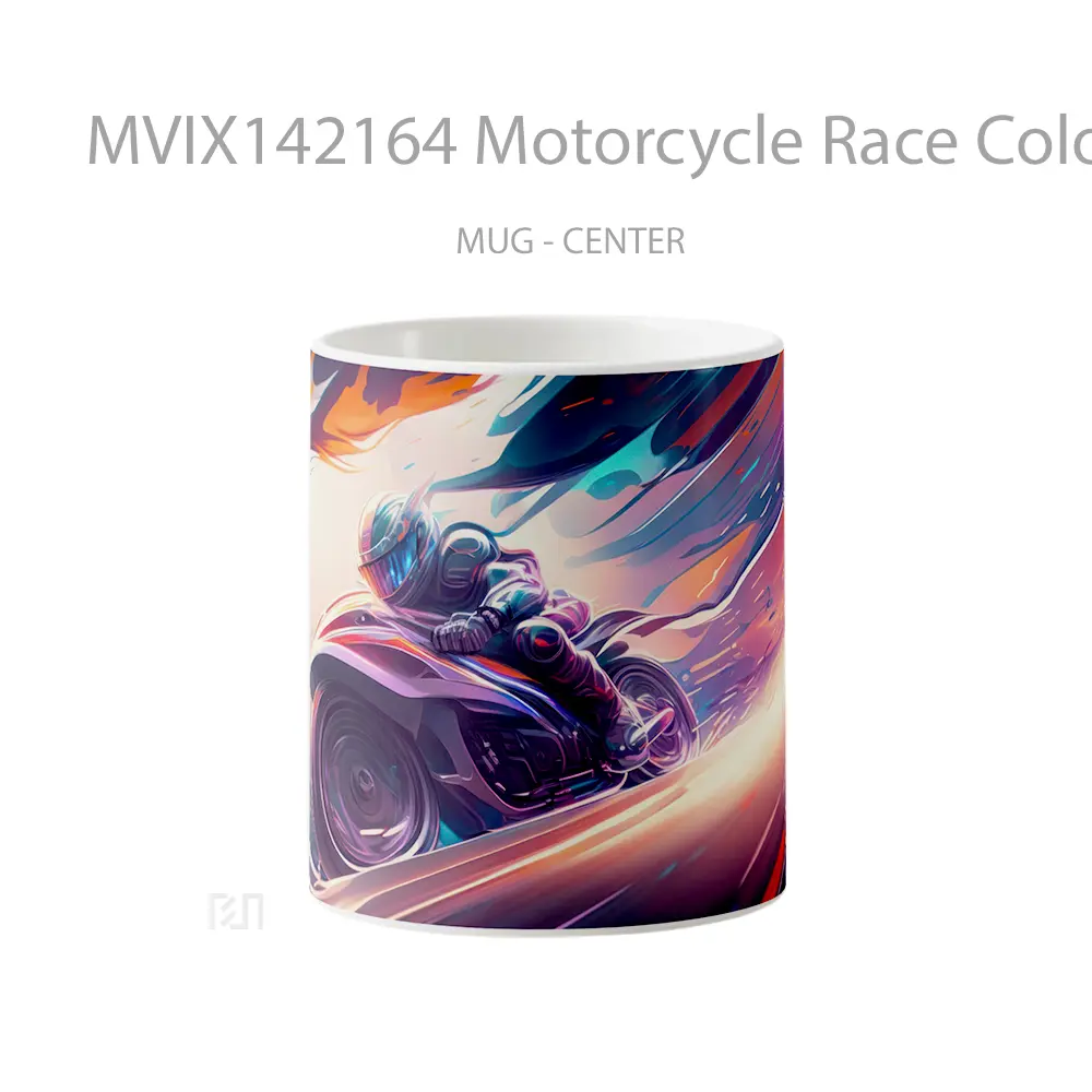 Mug Motorcycle Race Colorful Digital Art Gelas Keramik Unik