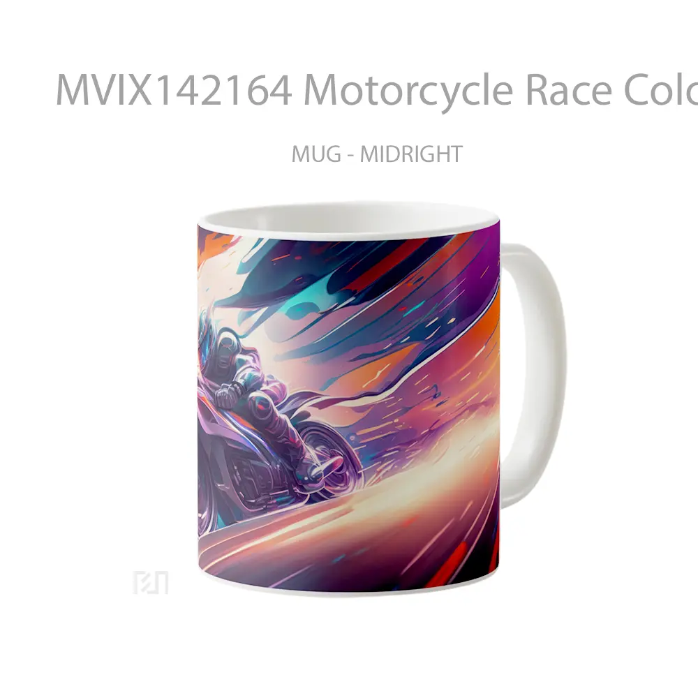 Mug Motorcycle Race Colorful Digital Art Gelas Keramik Unik - All-side / Desain