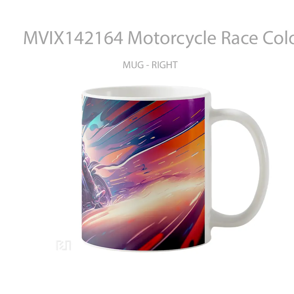 Mug Motorcycle Race Colorful Digital Art Gelas Keramik Unik - All-side / Desain