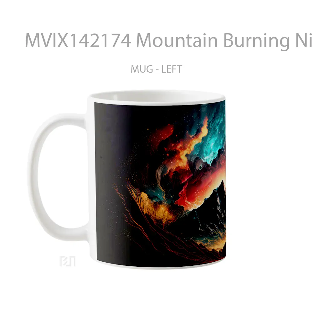 Mug Mountain Burning Night Sky Scenery Digital Art Gelas Pemandangan Alam - All-side / Desain