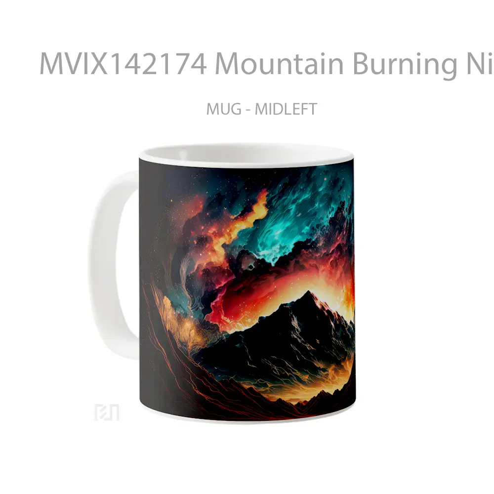 Mug Mountain Burning Night Sky Scenery Digital Art Gelas Pemandangan Alam - All-side / Desain