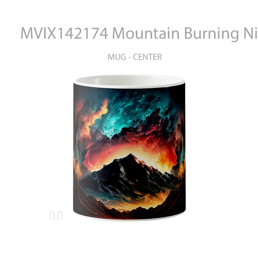 Mug Mountain Burning Night Sky Scenery Digital Art Gelas Pemandangan Alam