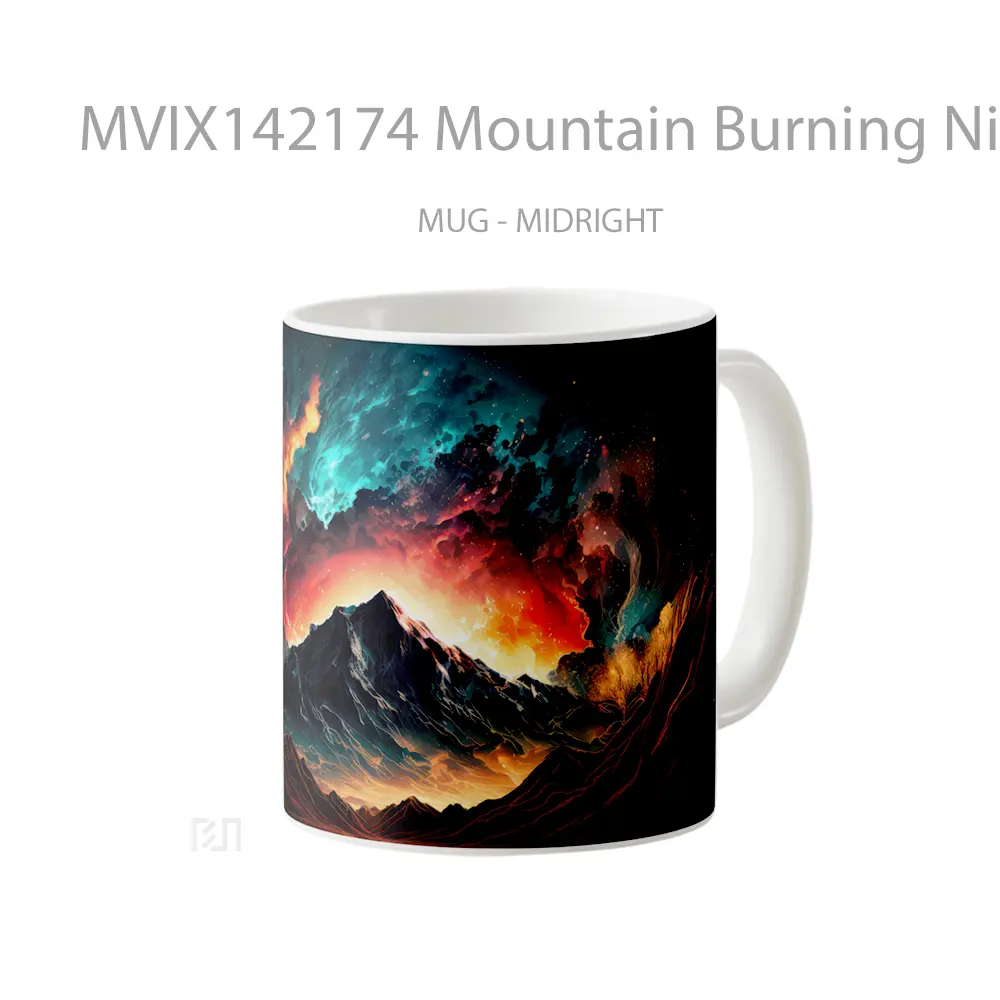 Mug Mountain Burning Night Sky Scenery Digital Art Gelas Pemandangan Alam - All-side / Desain