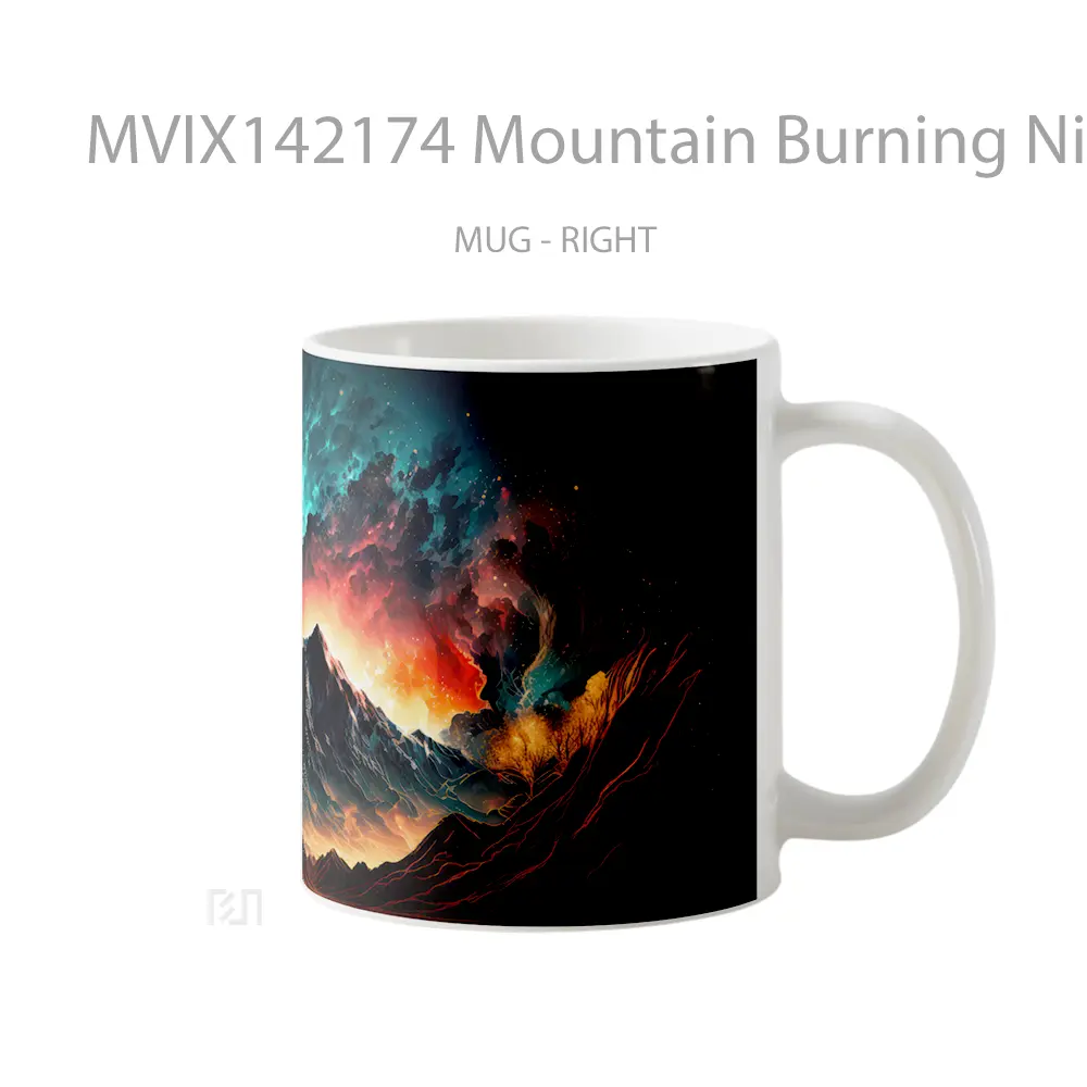 Mug Mountain Burning Night Sky Scenery Digital Art Gelas Pemandangan Alam - All-side / Desain