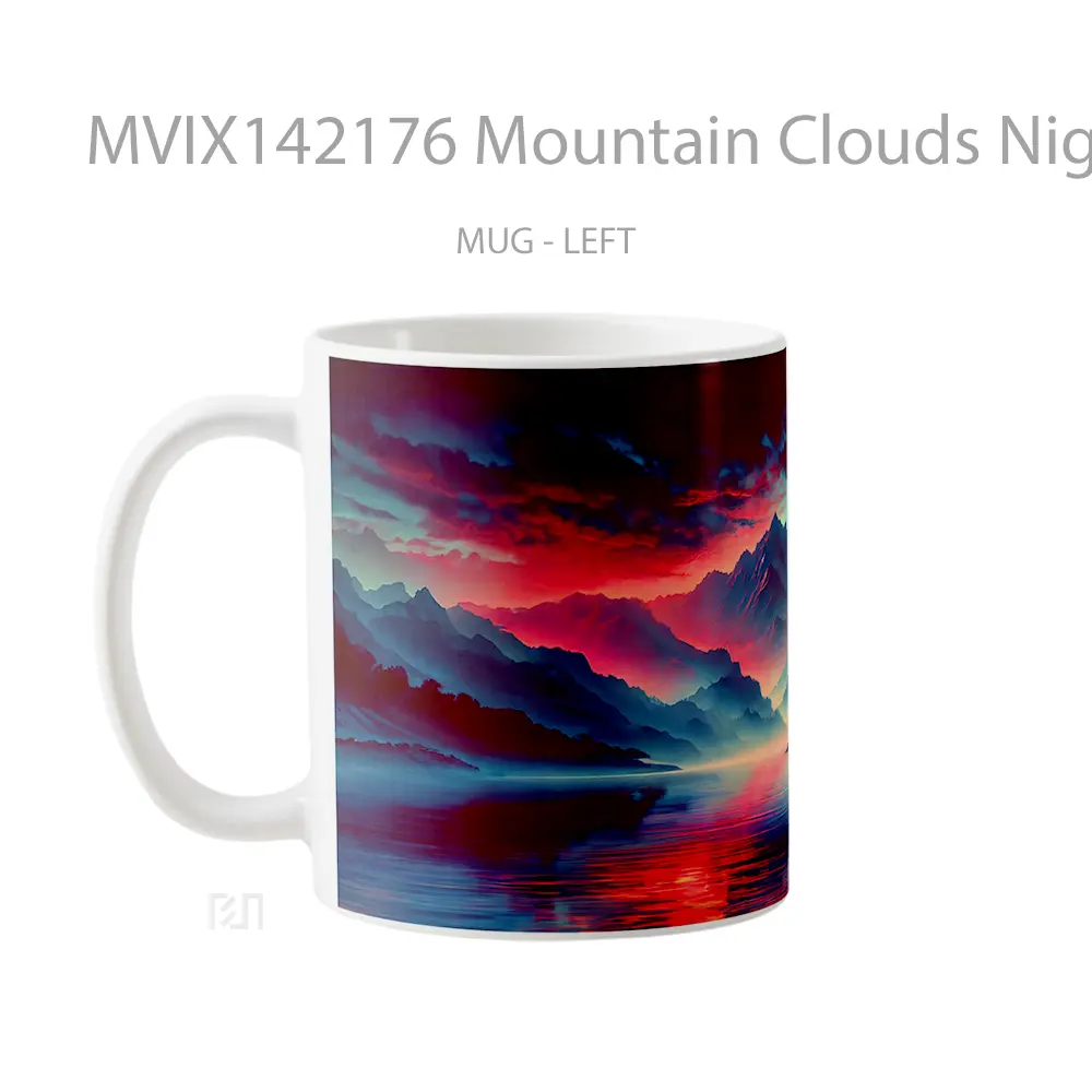 Mug Mountain Clouds Night Lake Digital Art Scenery Gelas Pemandangan Alam - All-side / Desain