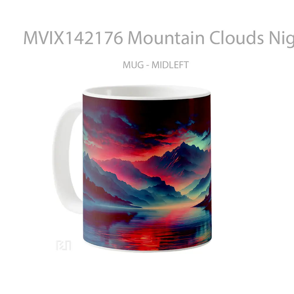 Mug Mountain Clouds Night Lake Digital Art Scenery Gelas Pemandangan Alam - All-side / Desain