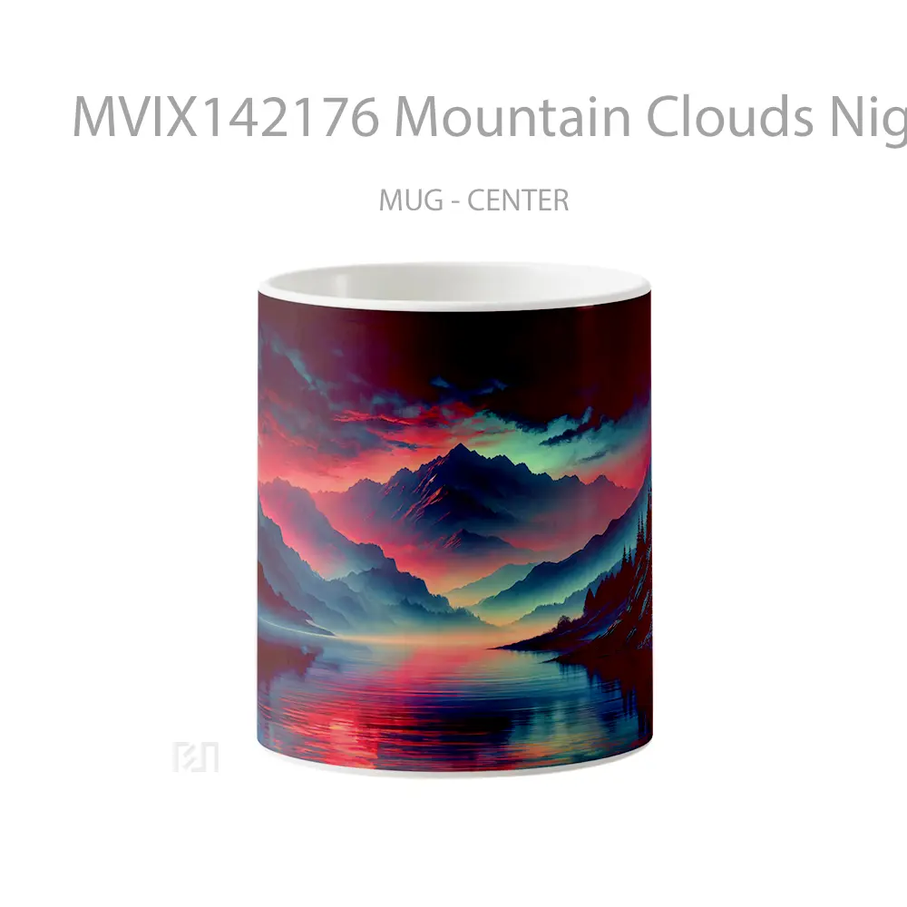 Mug Mountain Clouds Night Lake Digital Art Scenery Gelas Pemandangan Alam